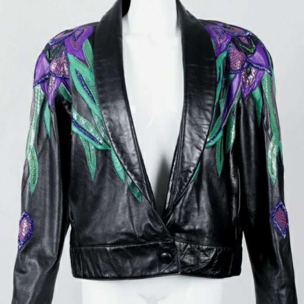 ISO Vintage Erez Flaming Iris Leather Jacket